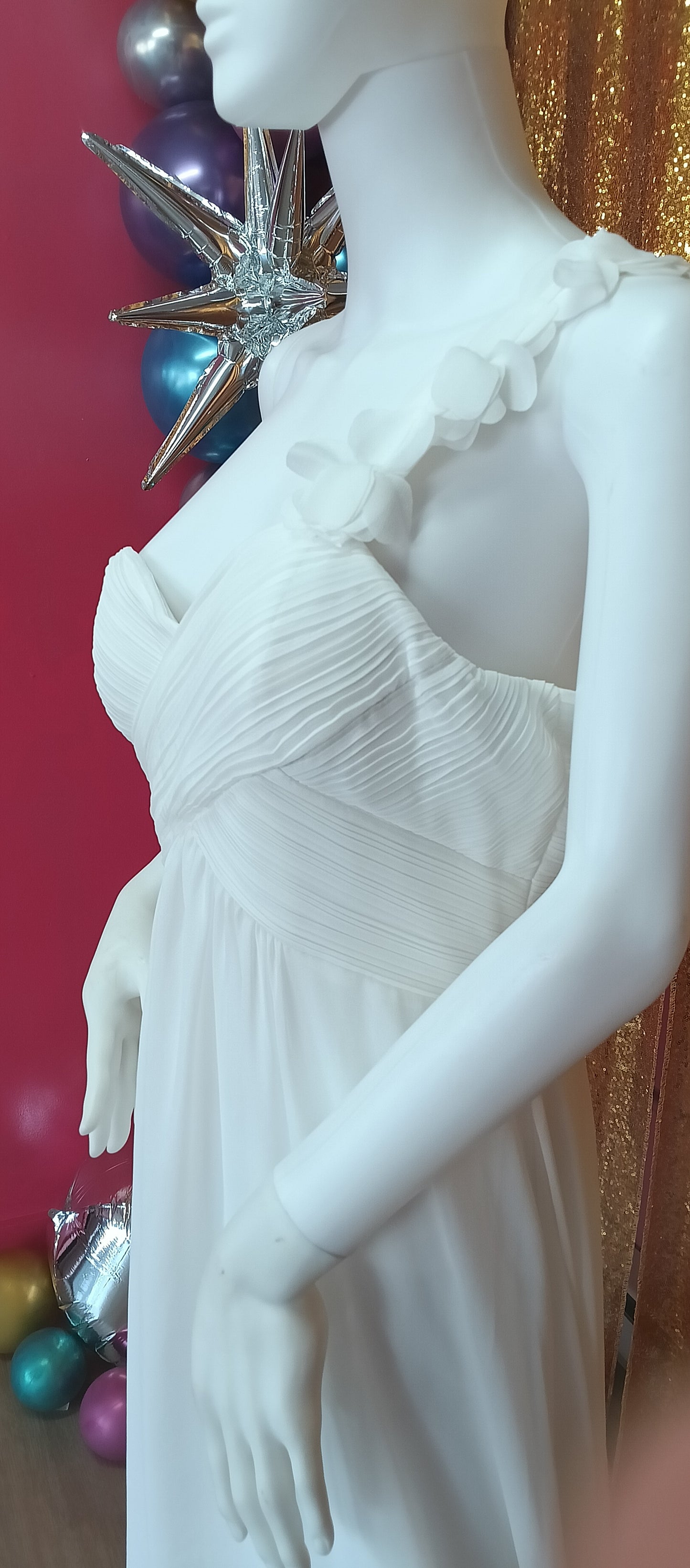 One shoulder floral chiffon wedding dress