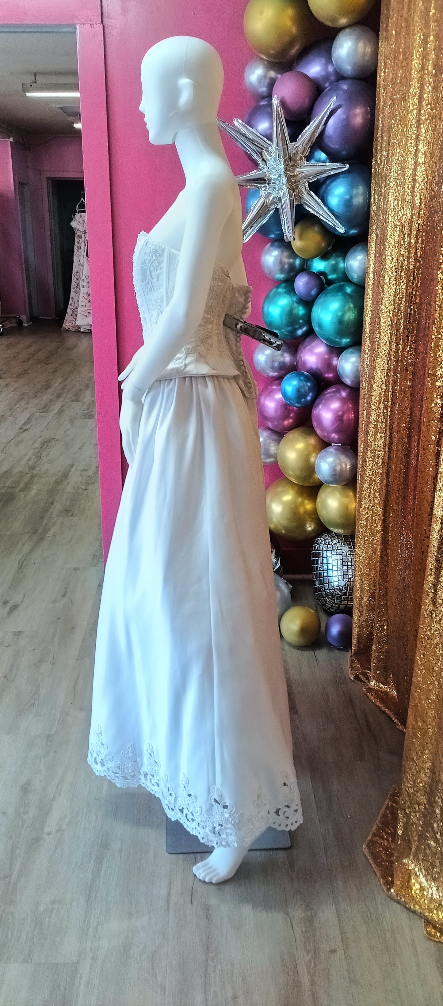 Michael Angelo corset satin wedding ball gown