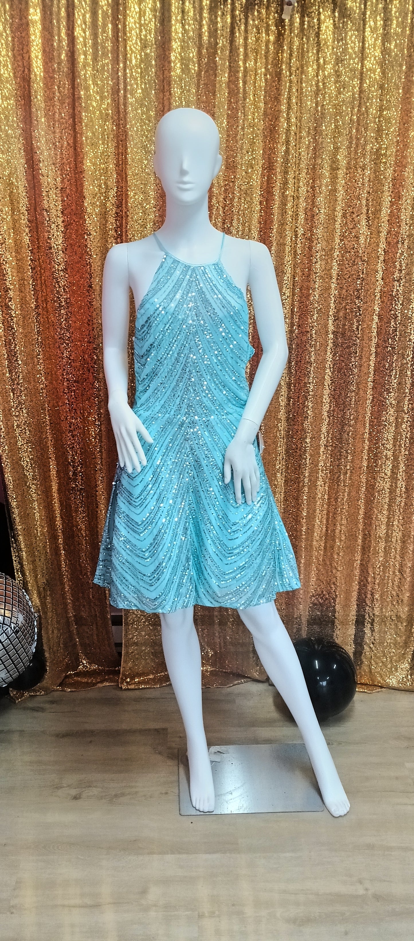 B.Darlin Aqua Blue Halter fit and flare dress