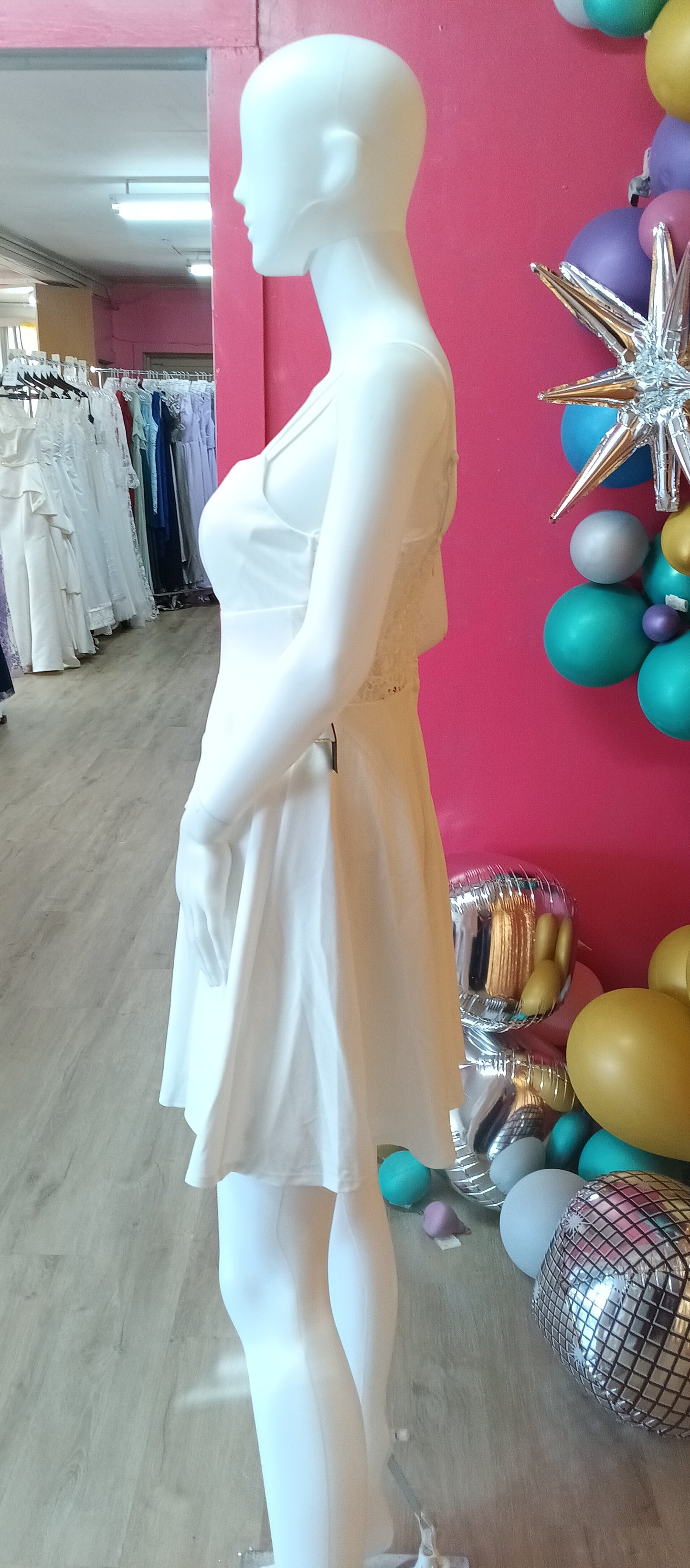 White satin fit and flare