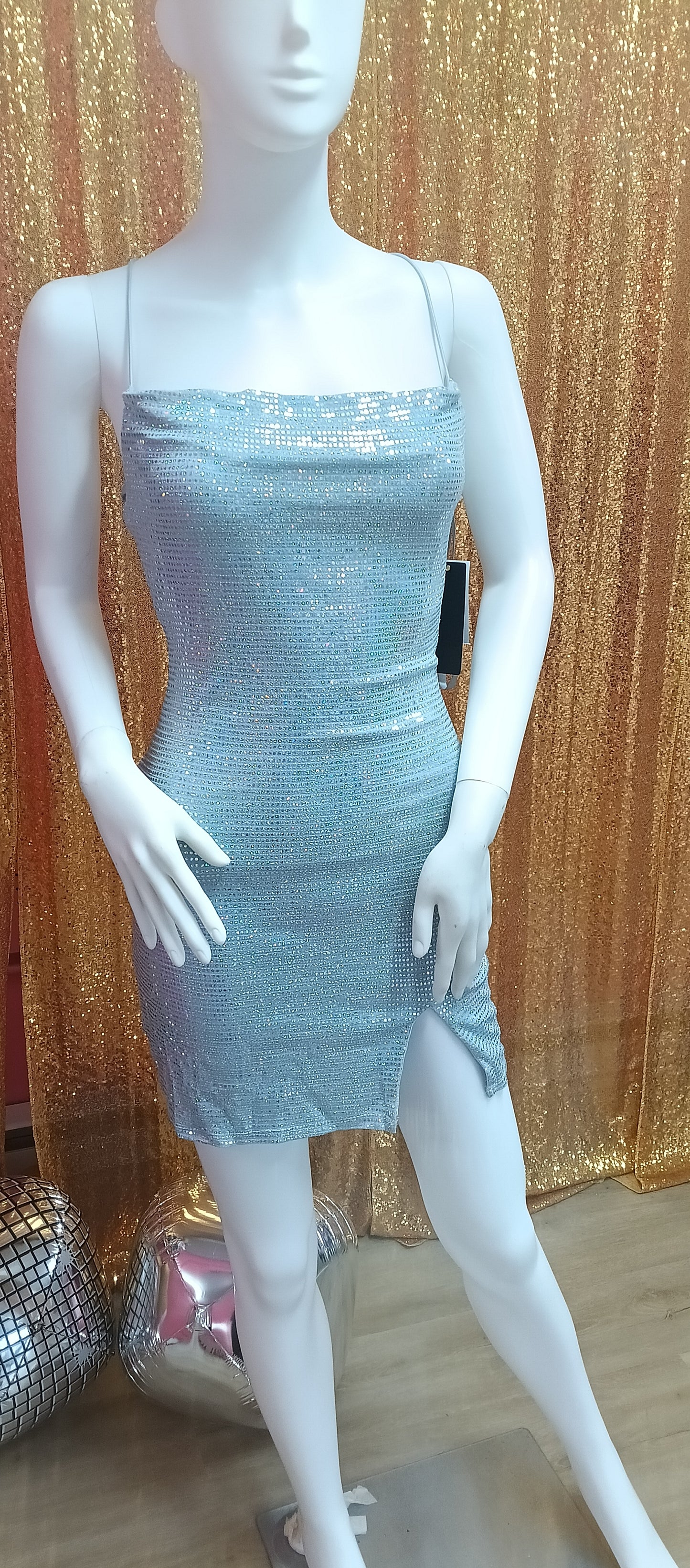 Spaghetti strap light blue sparkly hoco