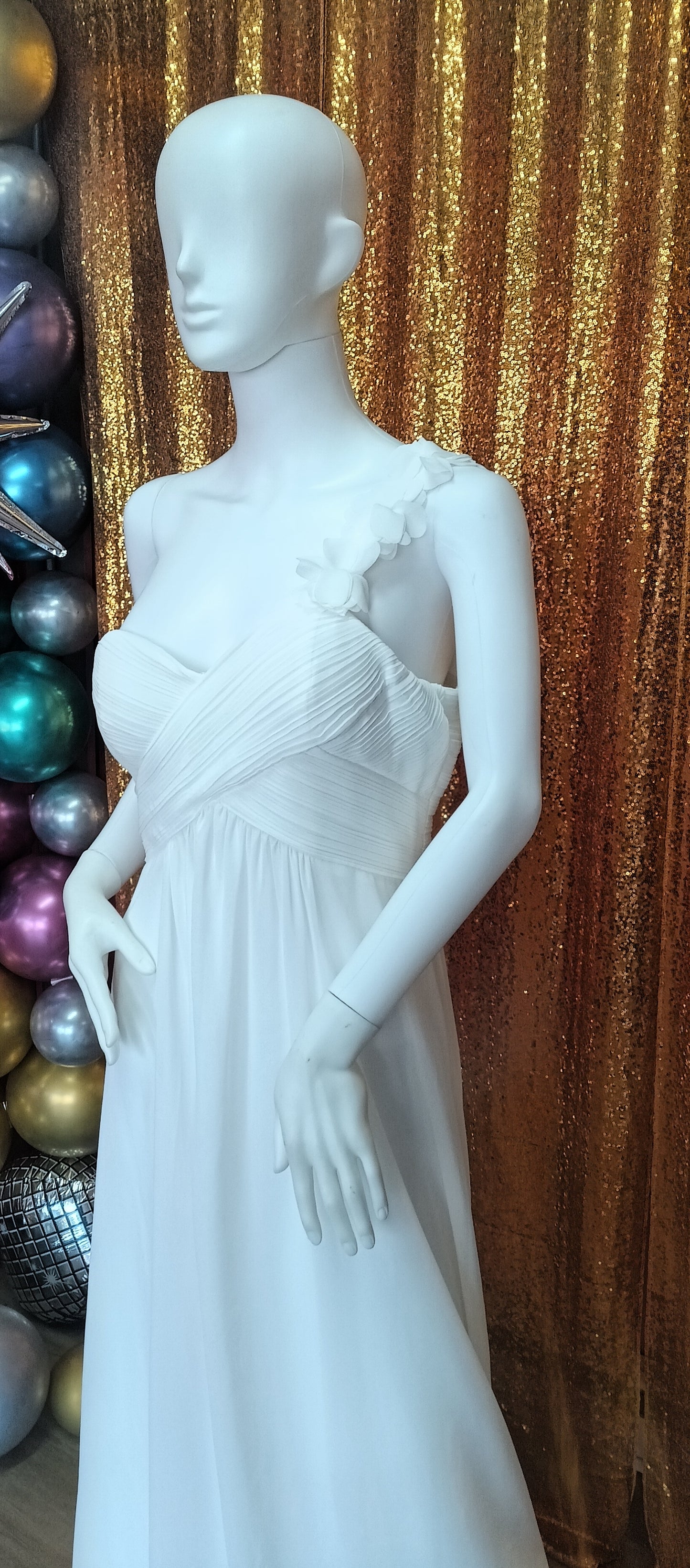 One shoulder floral chiffon wedding dress