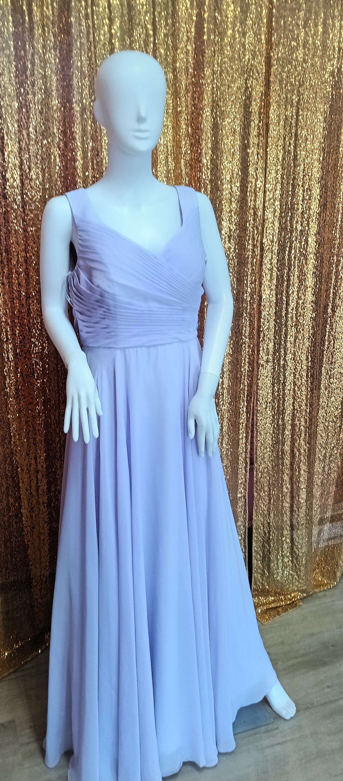 Lavender chiffon v-neck bridesmaids dress