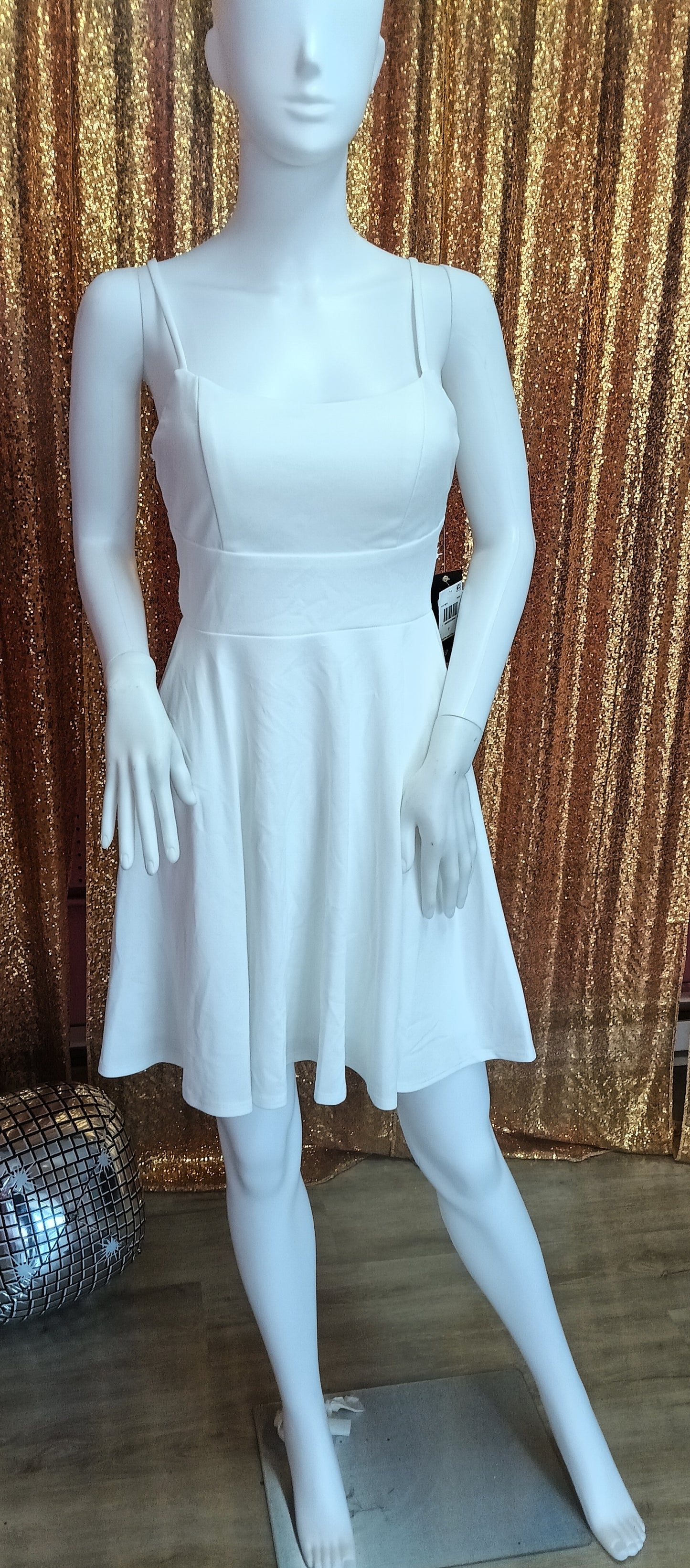 White satin fit and flare
