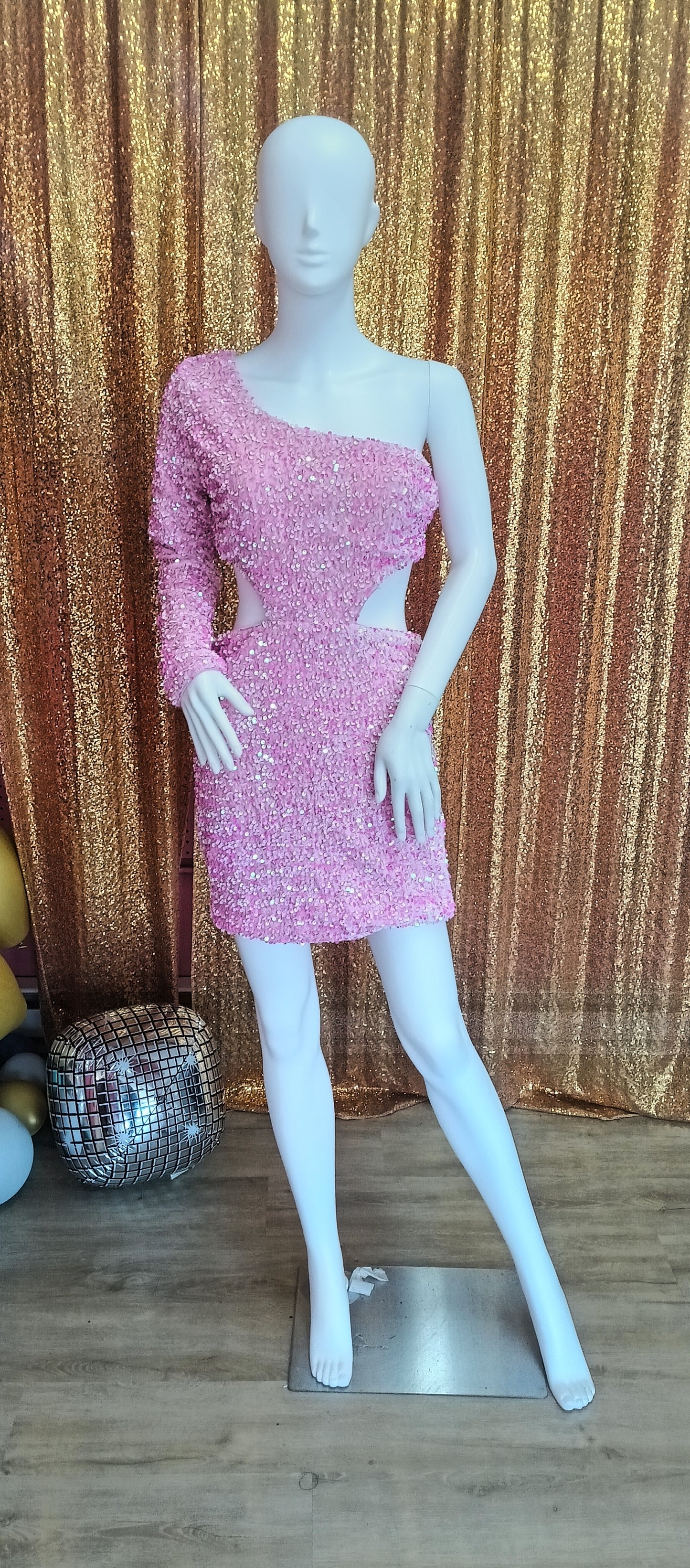 Baby Pink One Sleeve Sequin