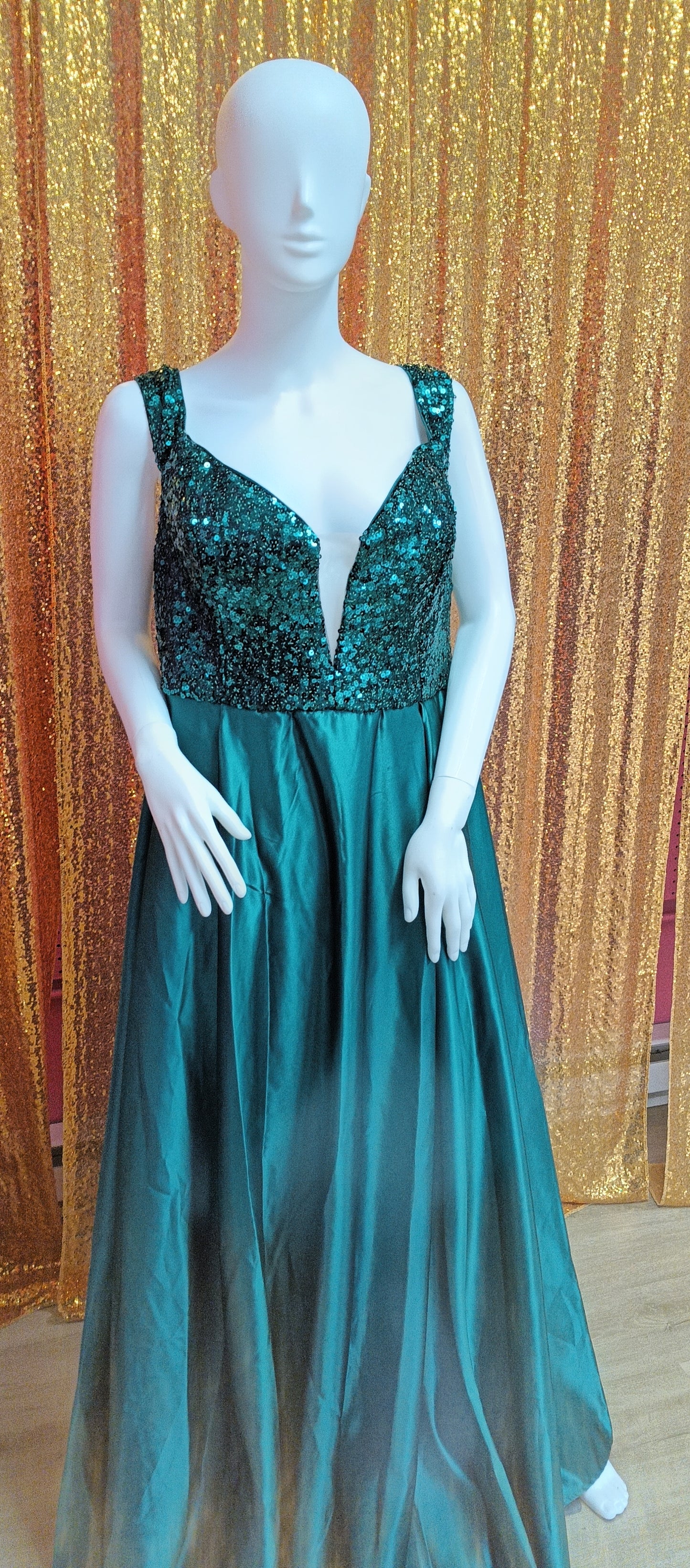 Plus size emerald green off shoulder satin ball gown