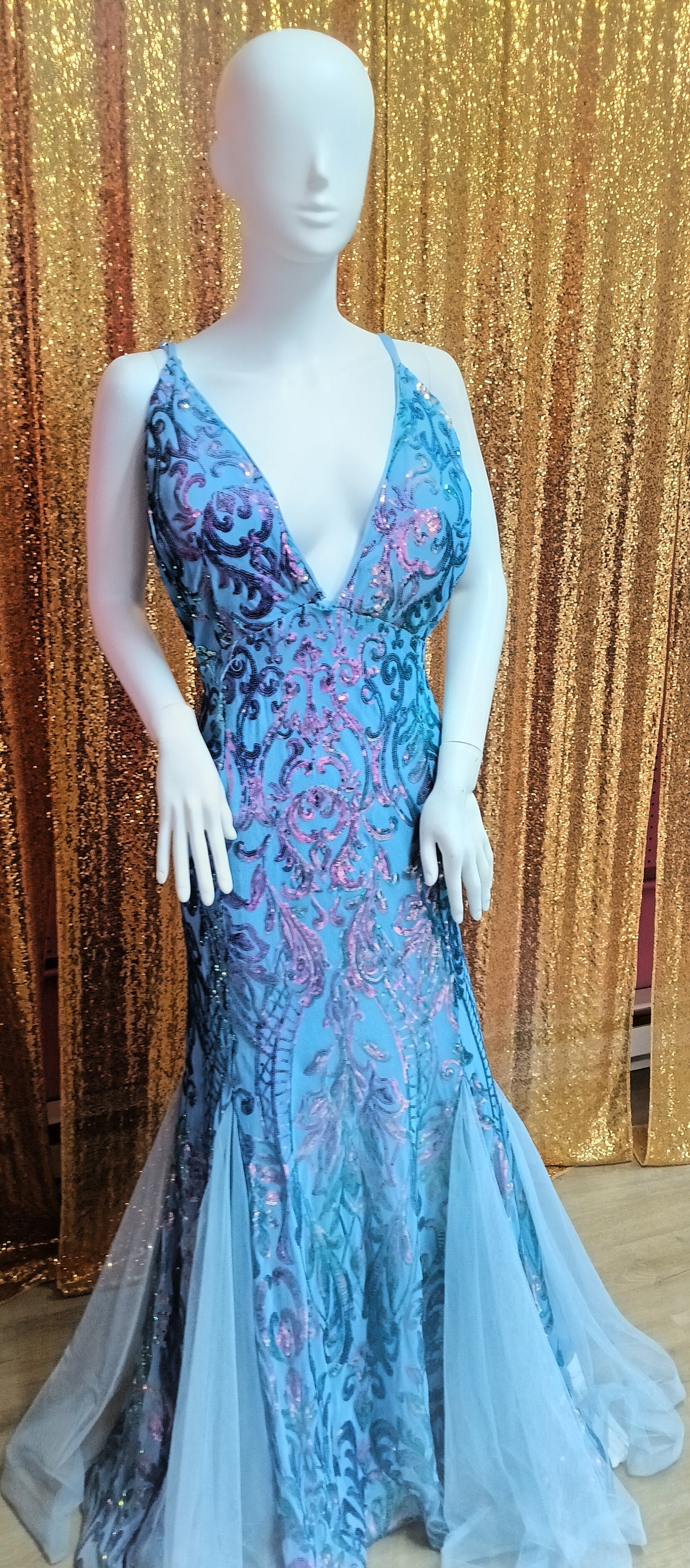 Plus size Blue Lavender sequin mermaid prom dress