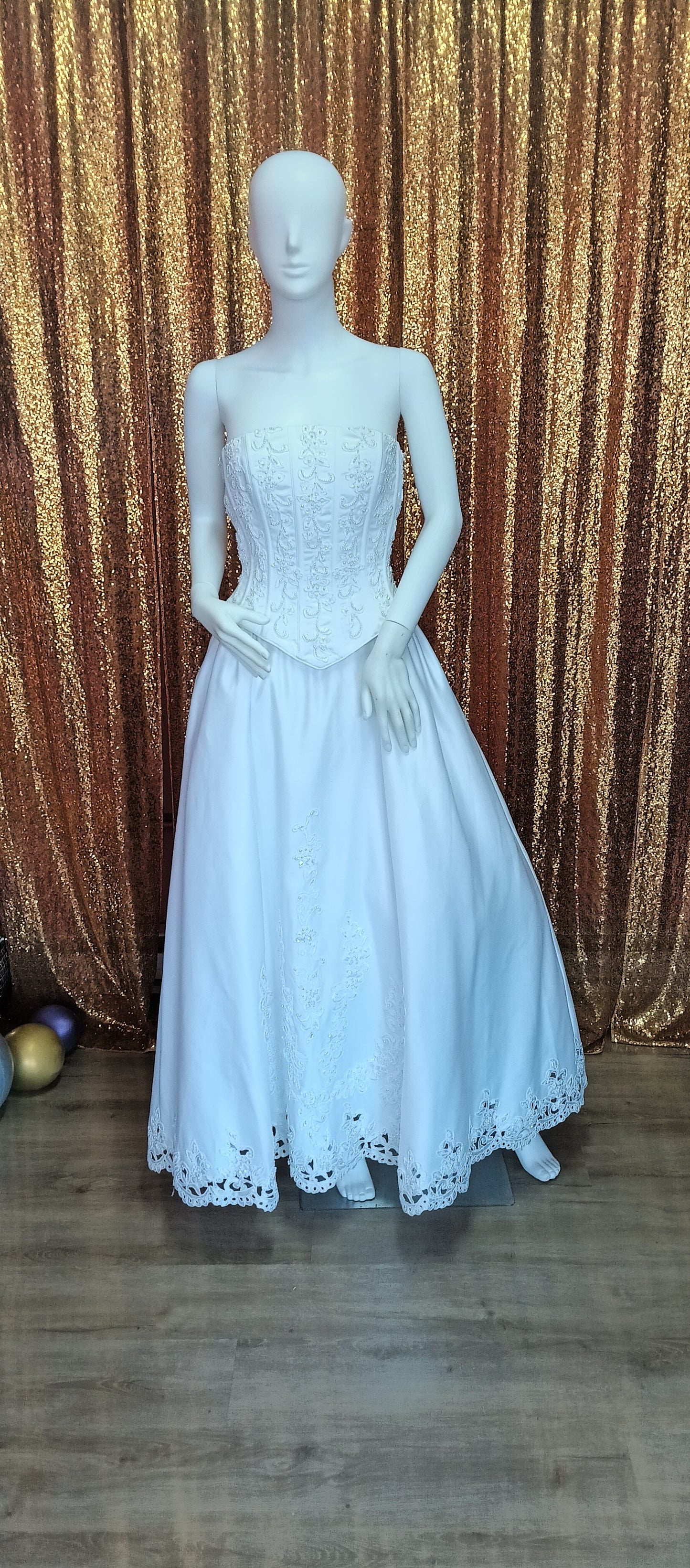 Michael Angelo corset satin wedding ball gown