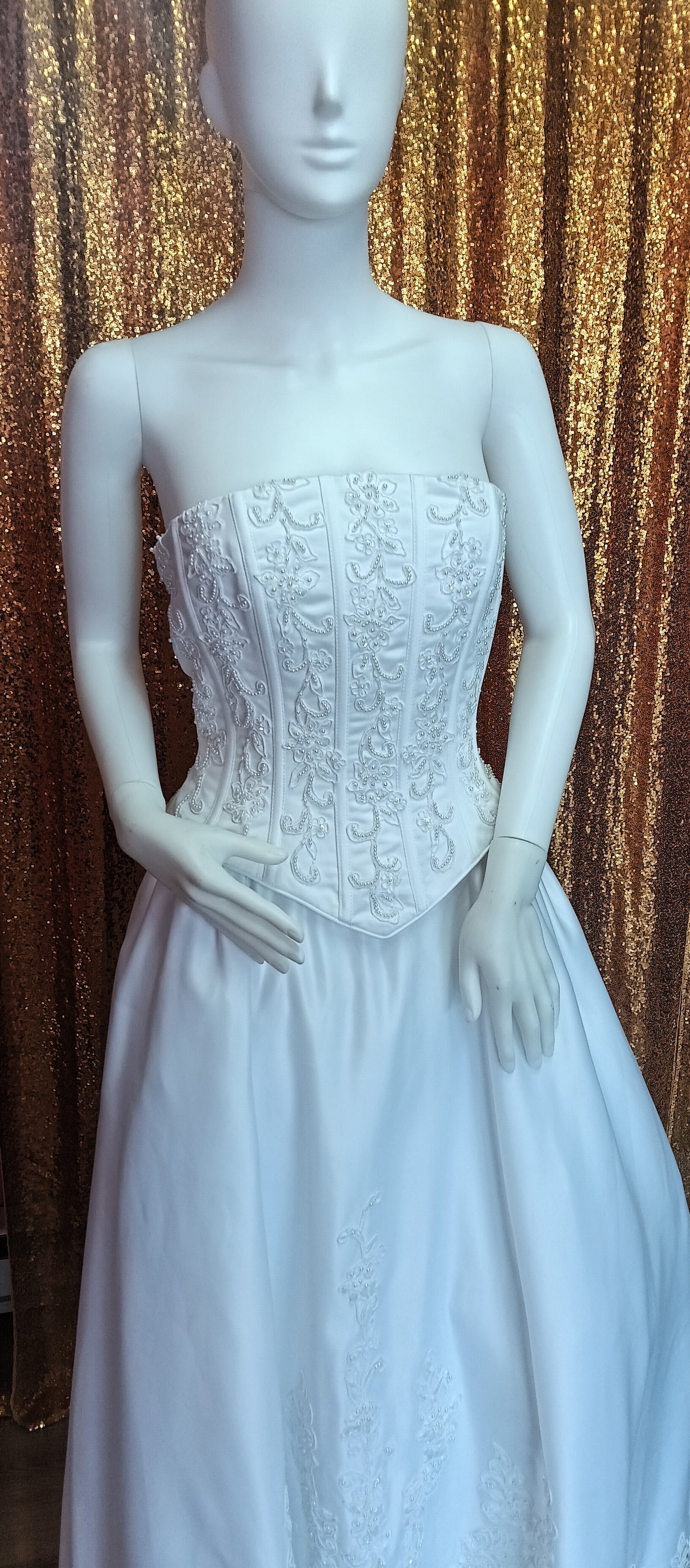 Michael Angelo corset satin wedding ball gown