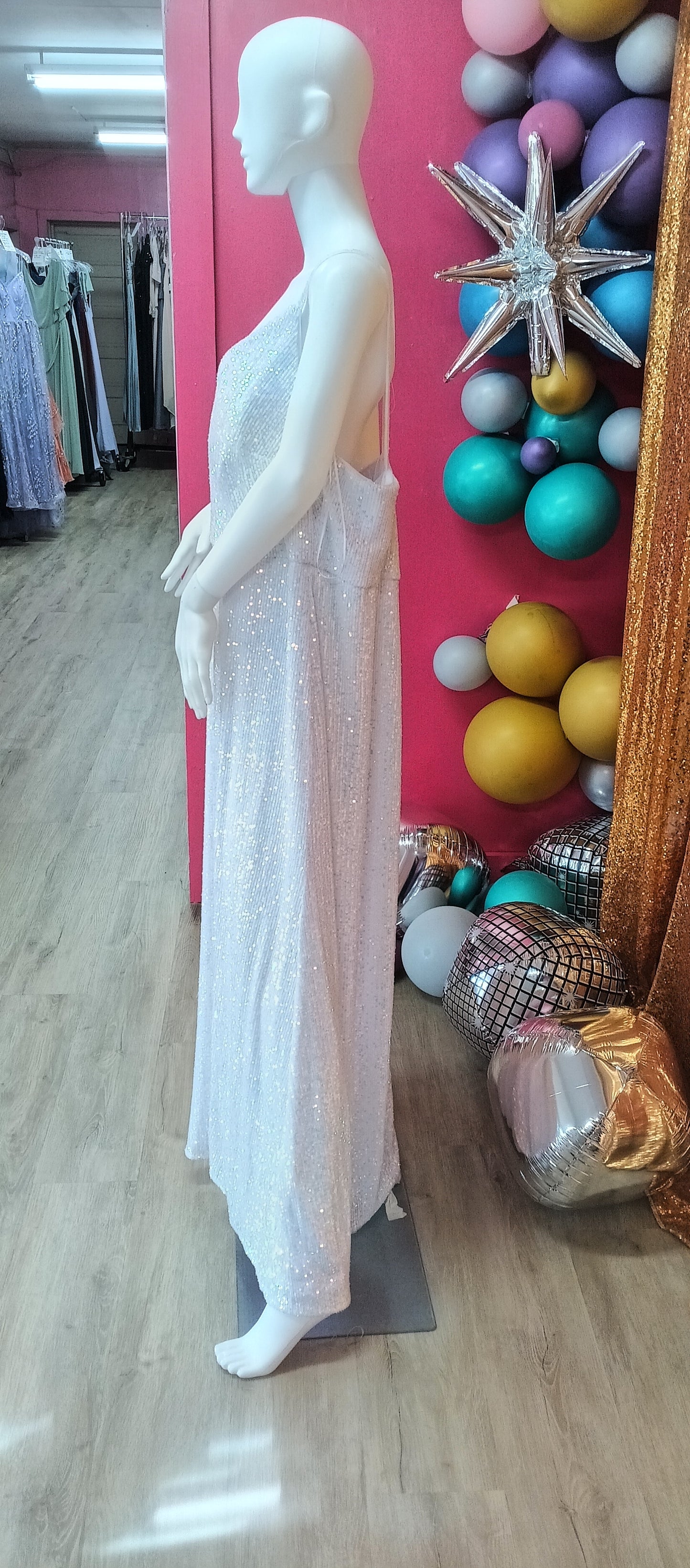 Plus size white sequin prom dress