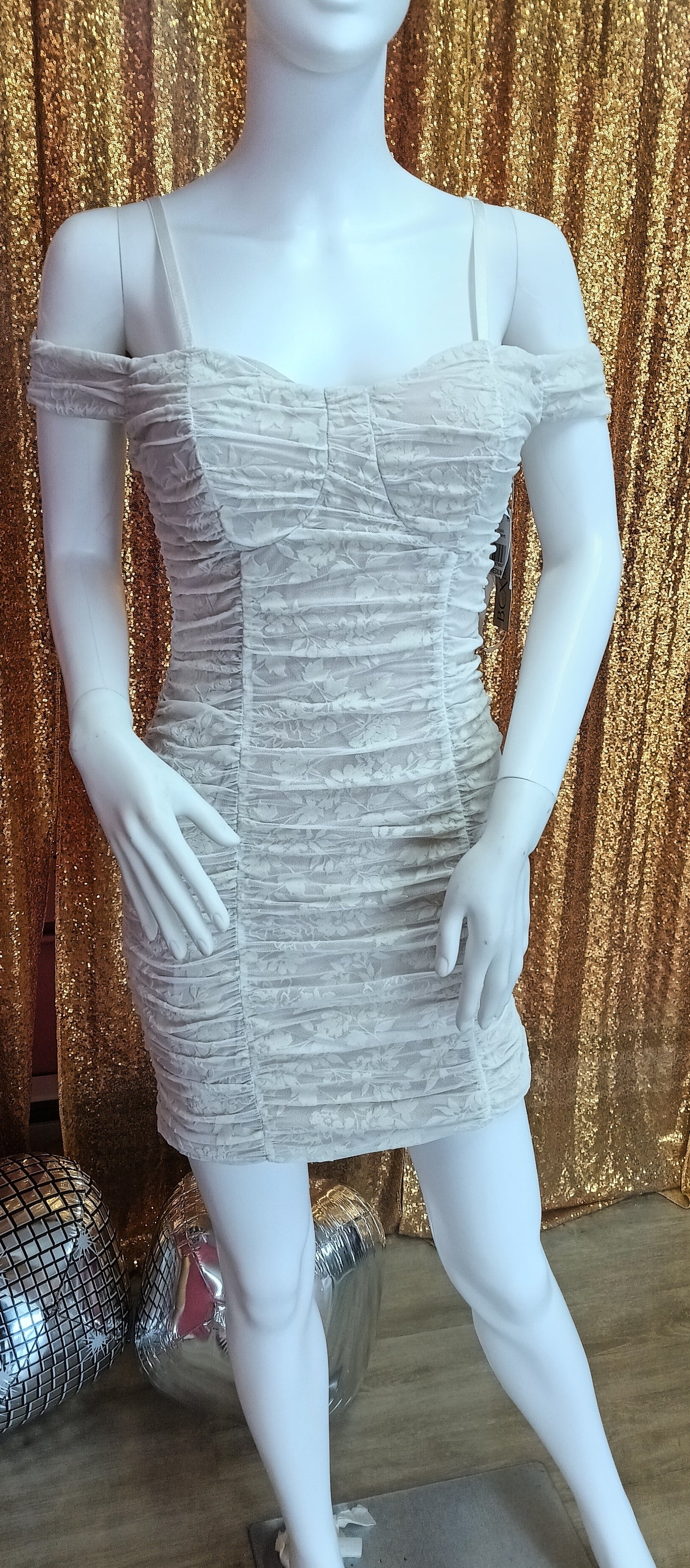 Ivory off shoulder lace mini hoco