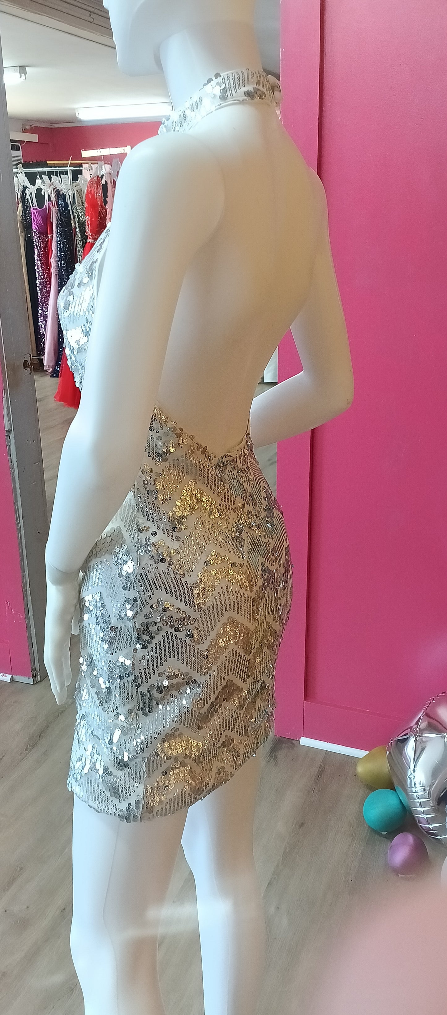Silver Sequin Halter Hoco
