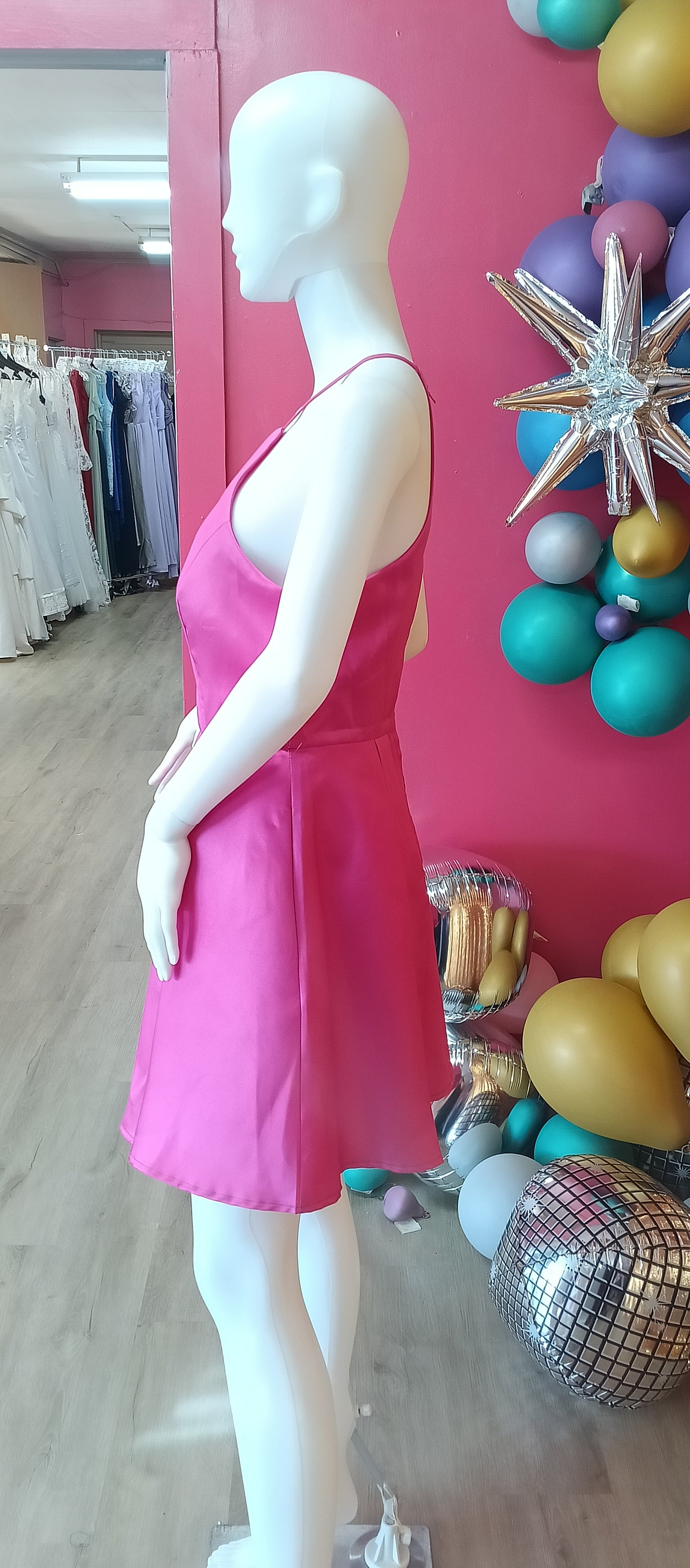 Hot Pink halter fit and flare dress