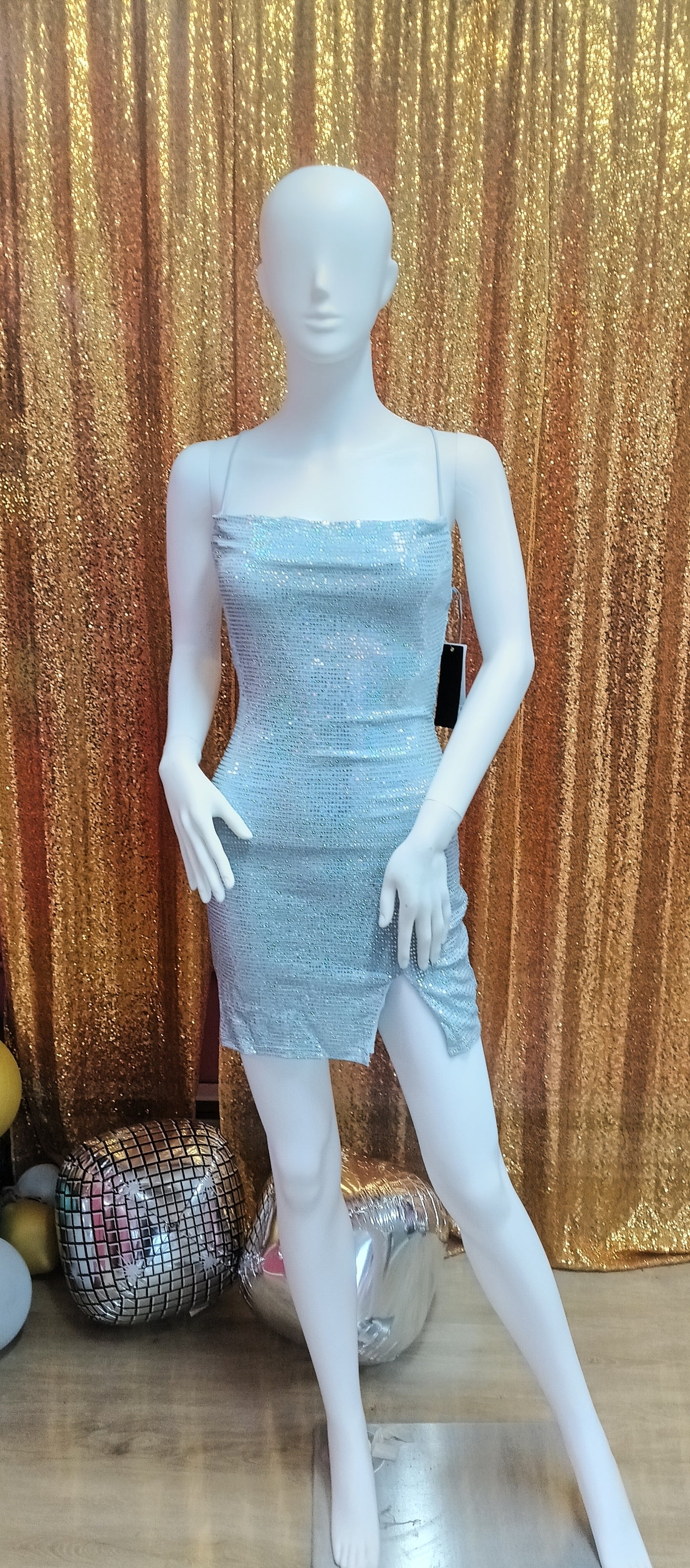 Spaghetti strap light blue sparkly hoco