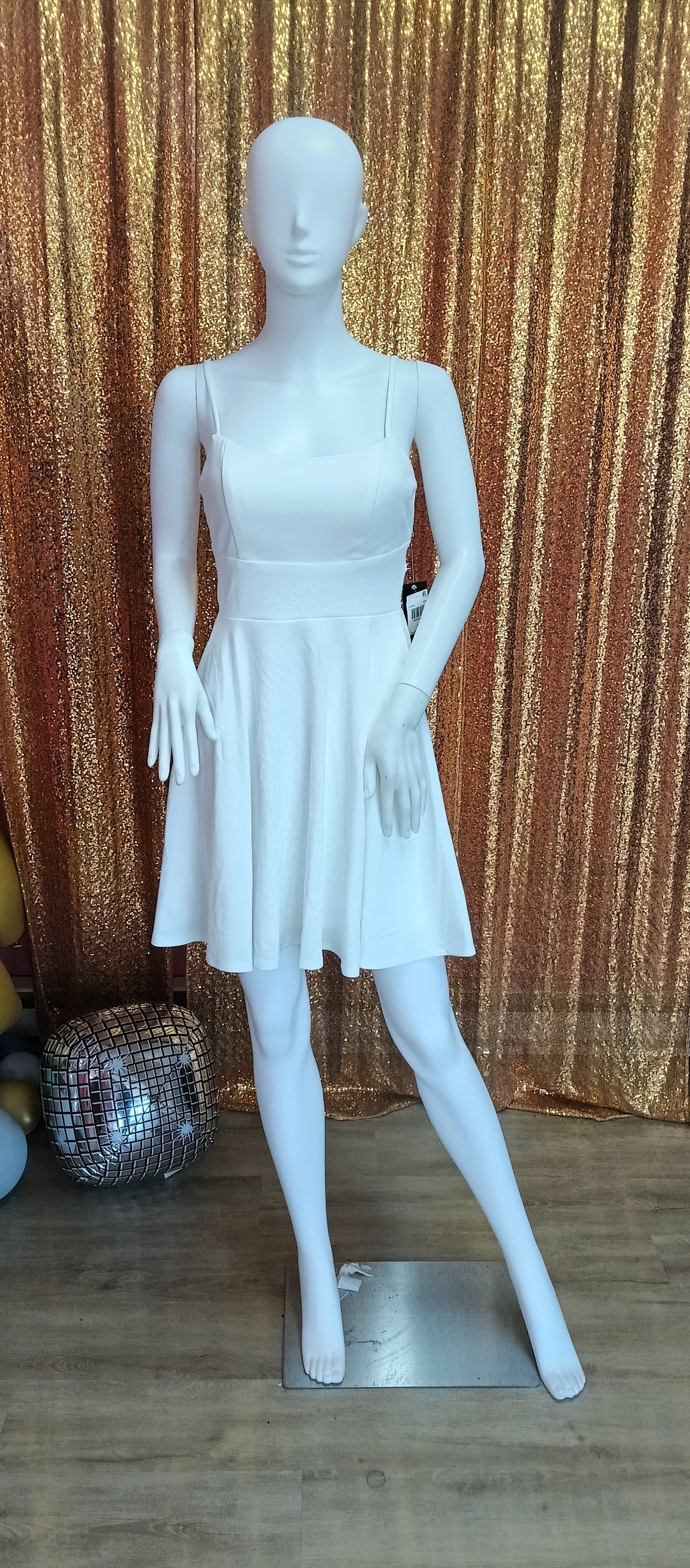 White satin fit and flare