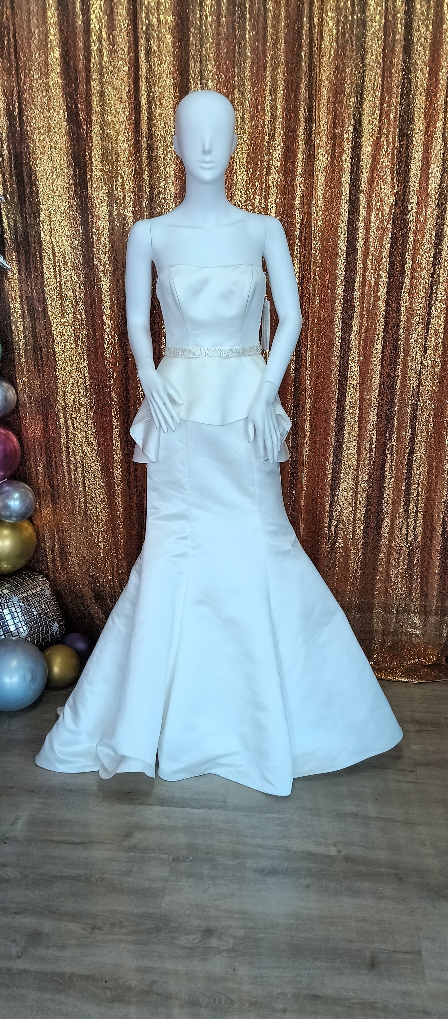 David's Bridal Ivory peplum wedding dress