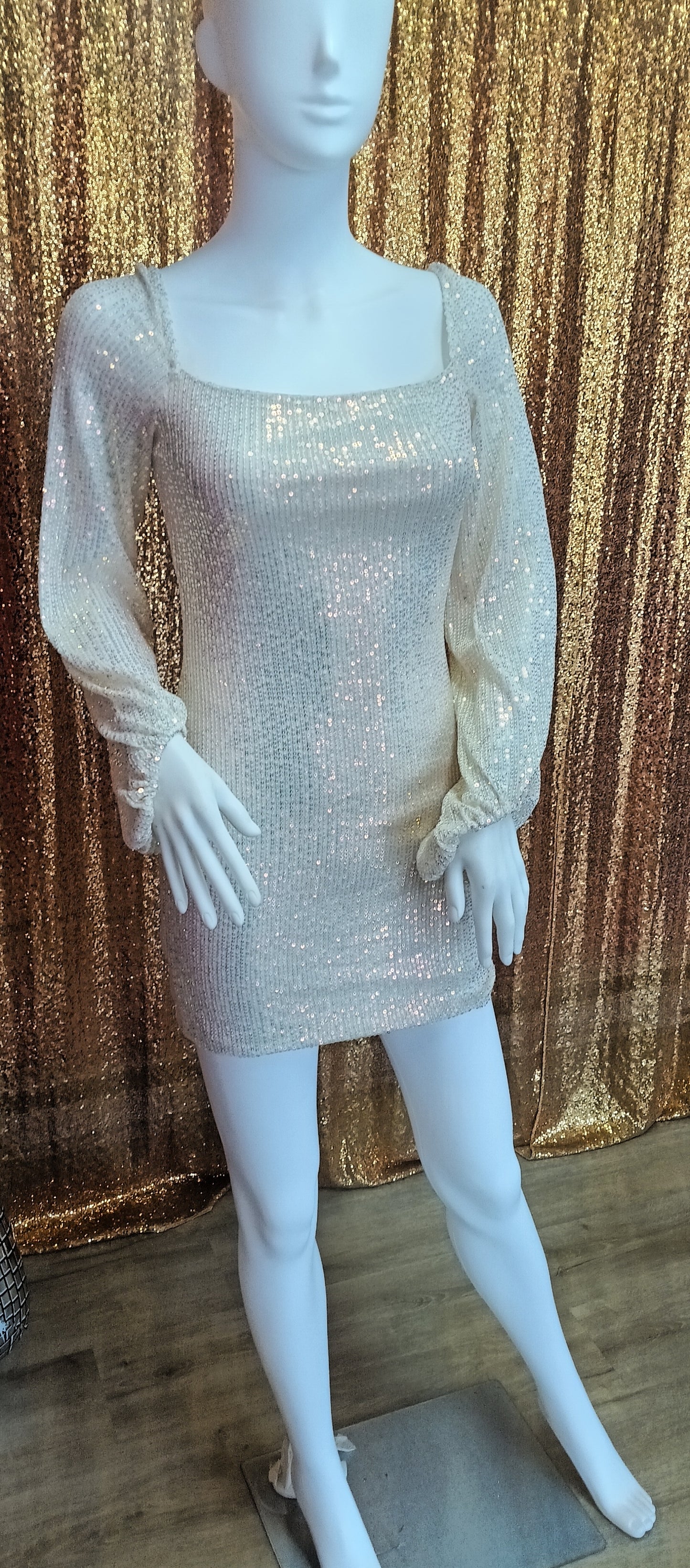 Long sleeve Ivory sequin hoco