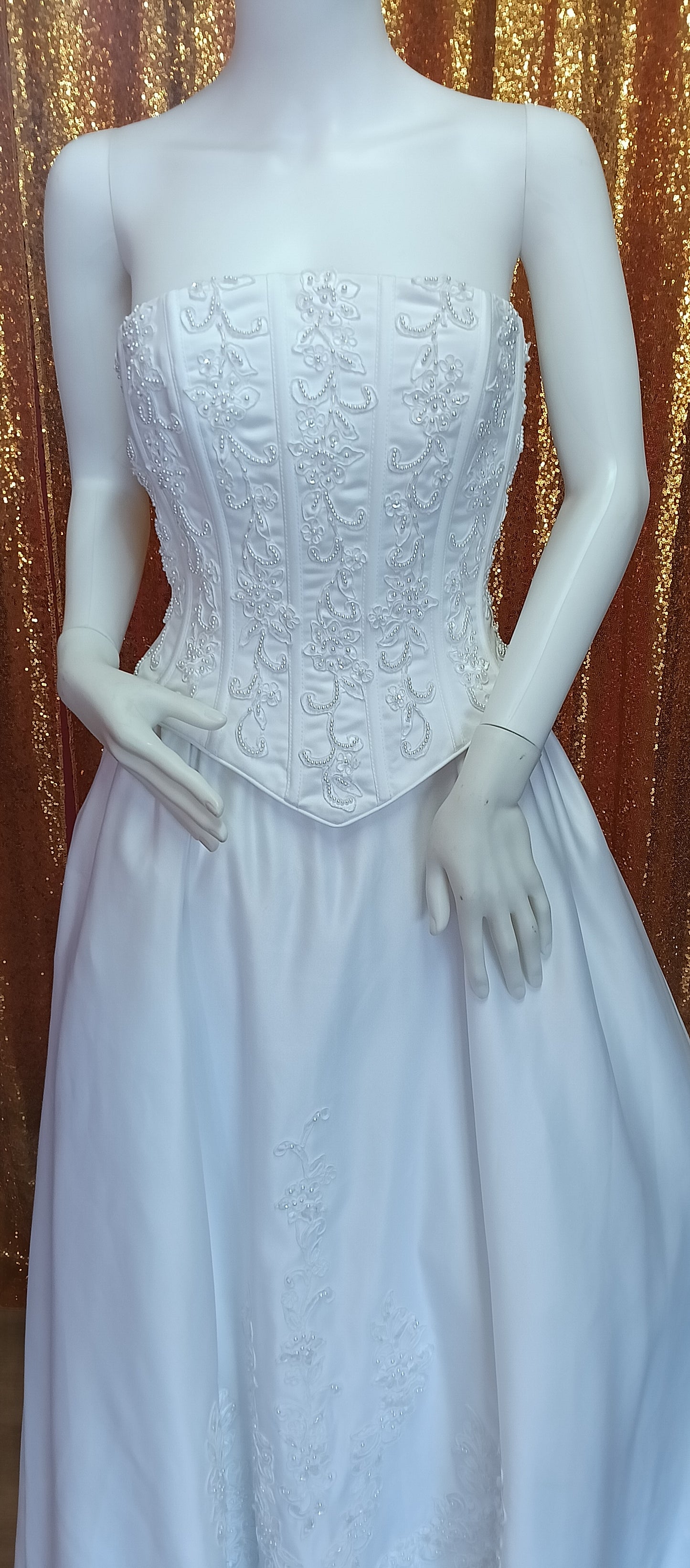 Michael Angelo corset satin wedding ball gown