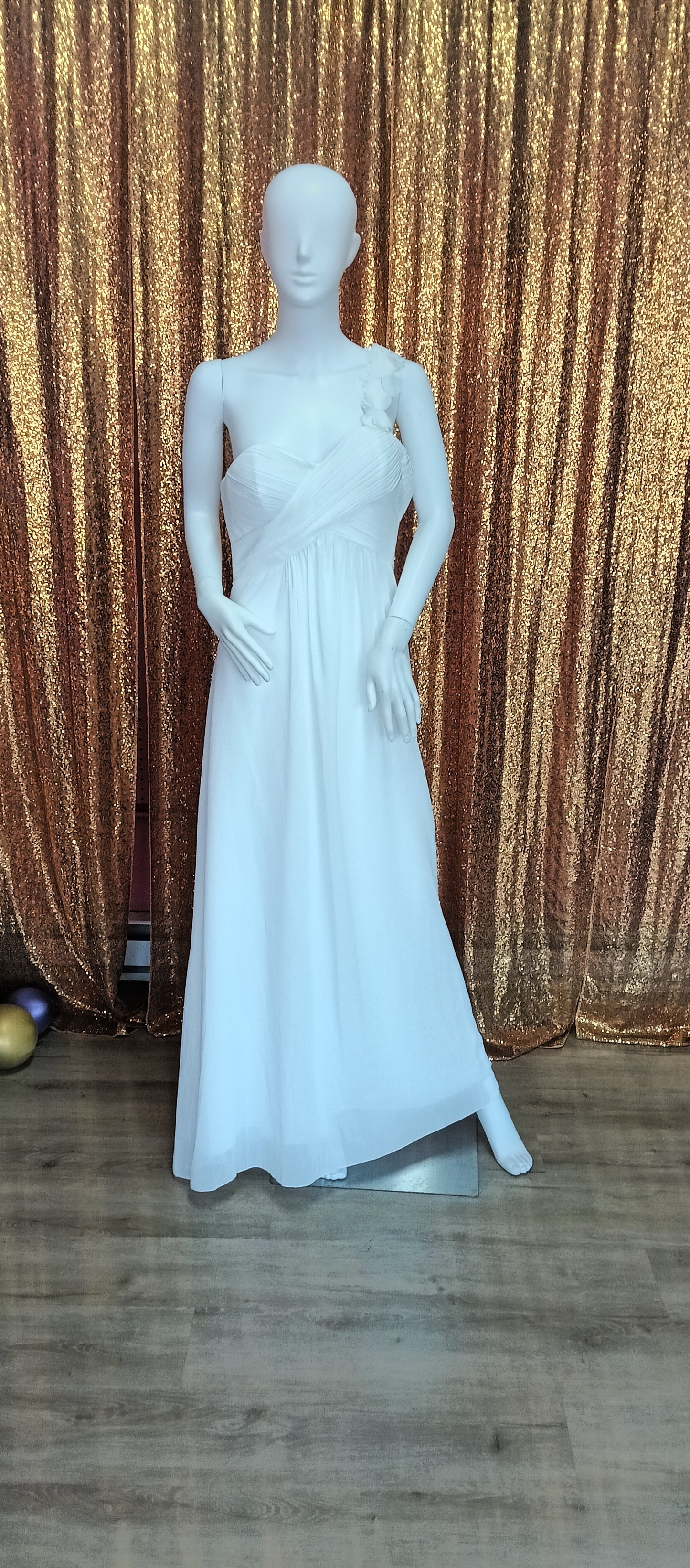 One shoulder floral chiffon wedding dress
