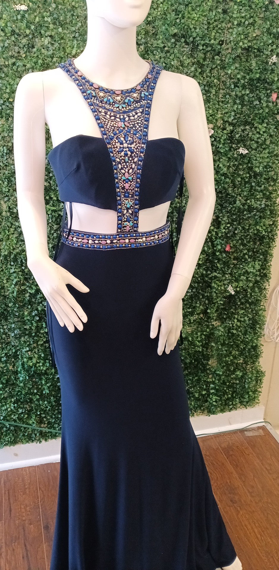 Clarisse Navy Blue Halter Prom Dress