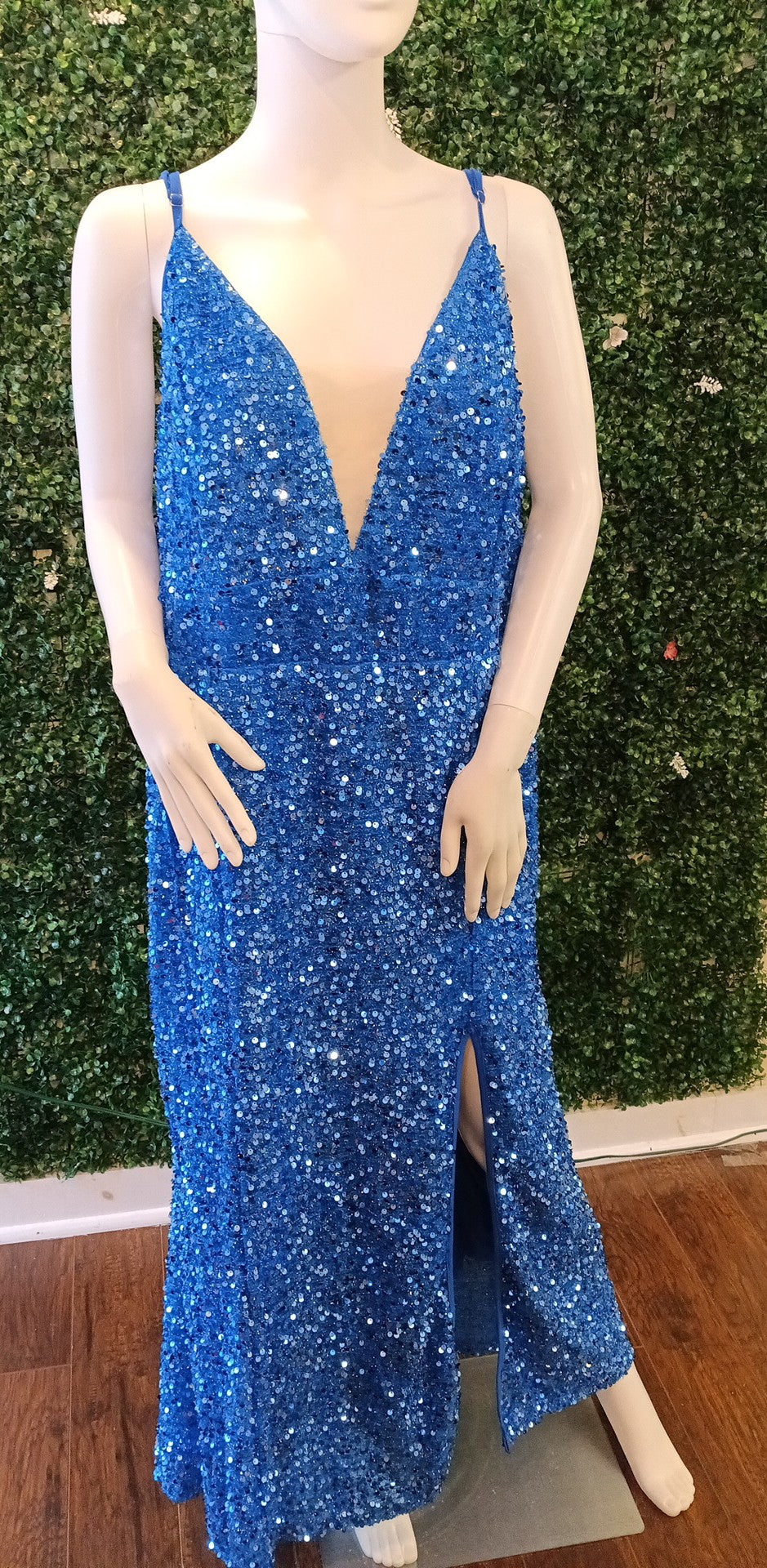 Plus size blue sequin prom dress