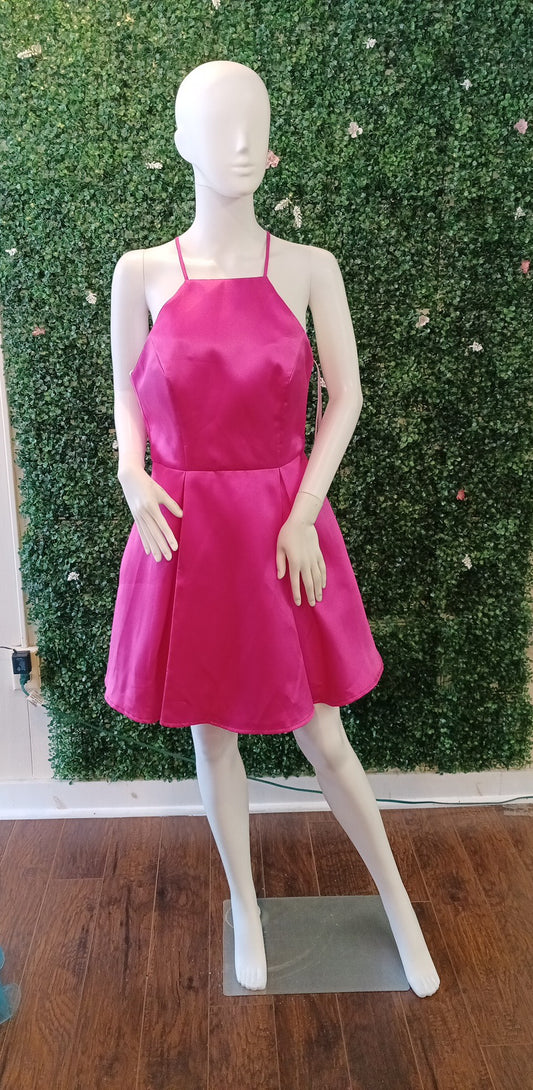 Hot Pink halter fit and flare dress