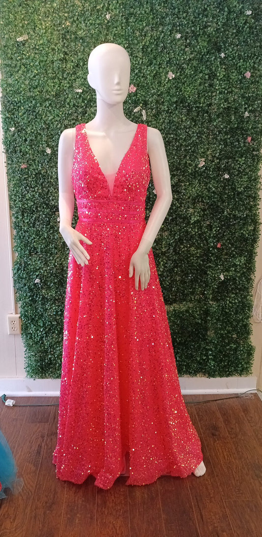 Hot pink sparkly sequin prom dress