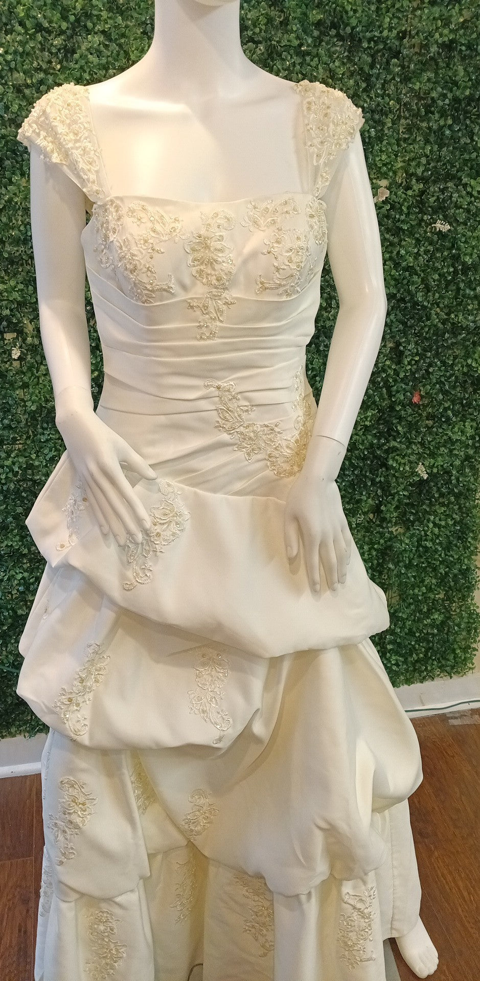 Ivory ruffle A-Line wedding dress