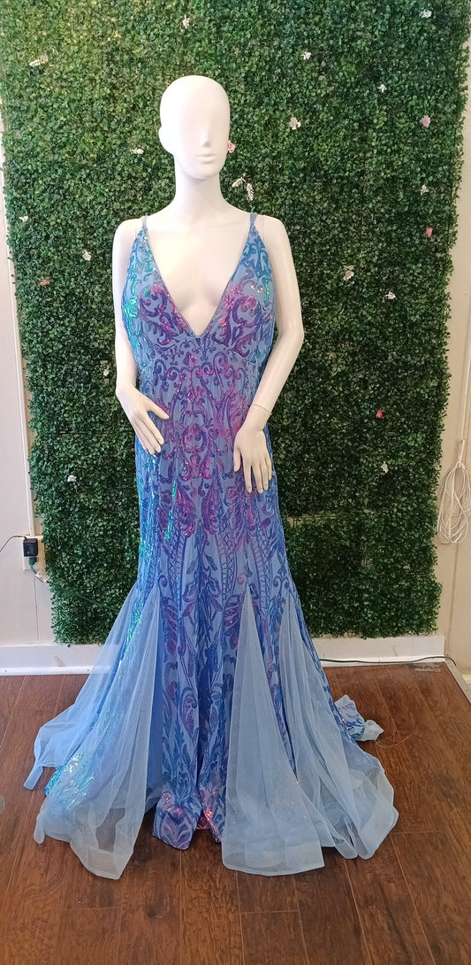 Plus size Blue Lavender sequin mermaid prom dress