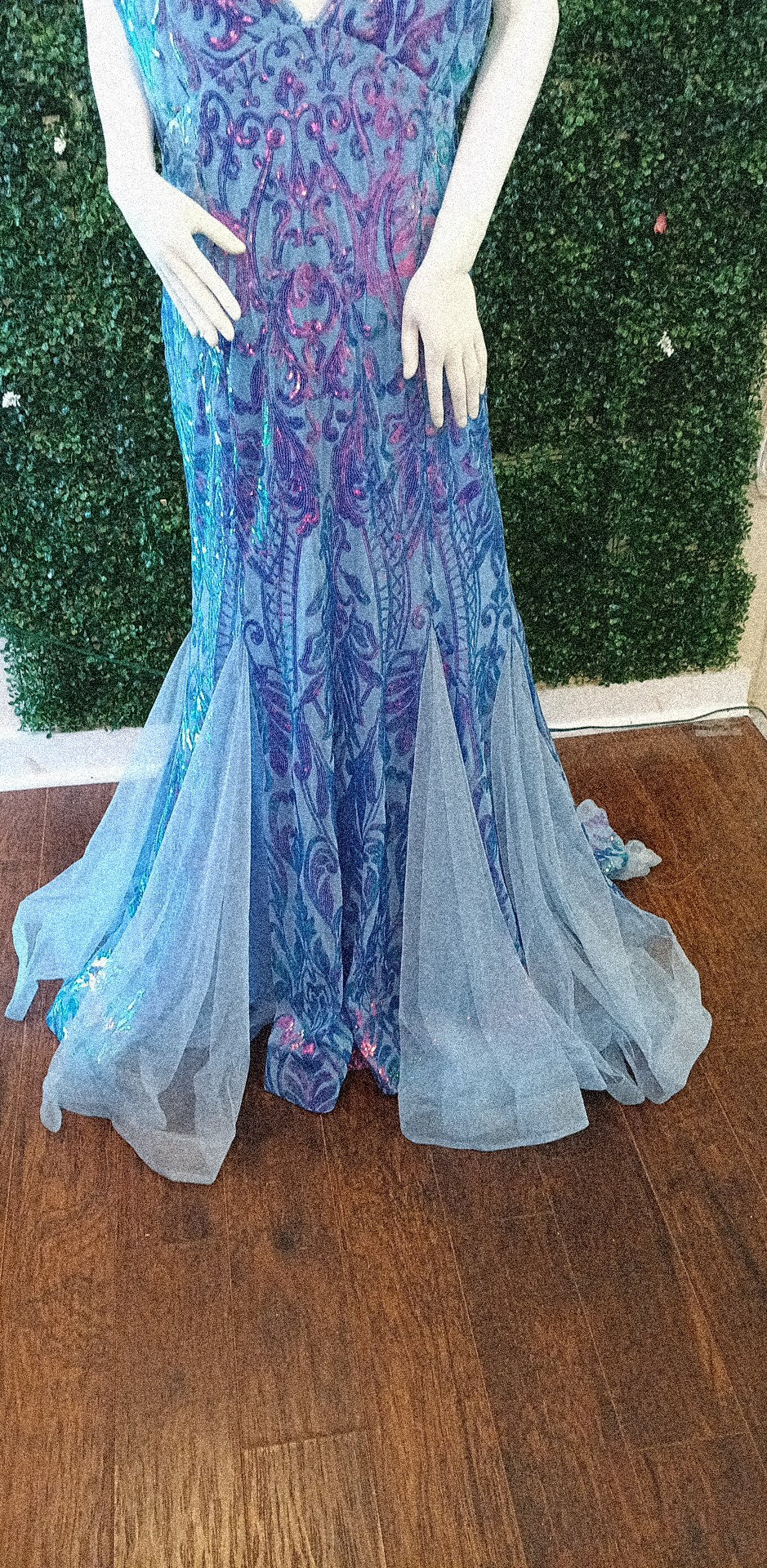 Plus size Blue Lavender sequin mermaid prom dress