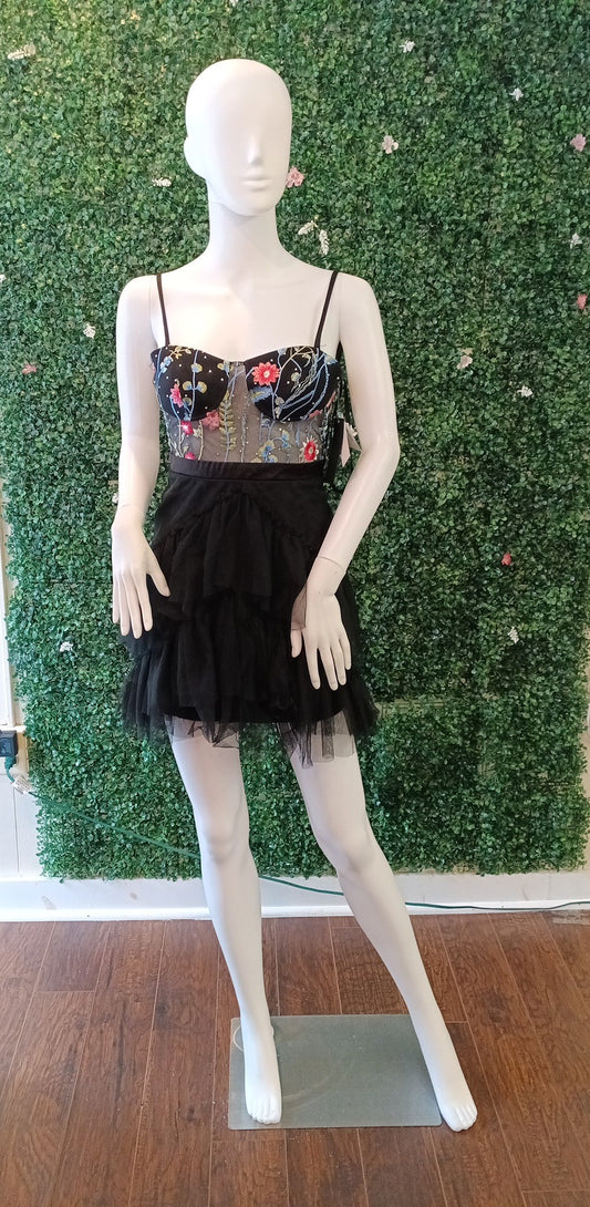 City studios black floral tulle fit and flare