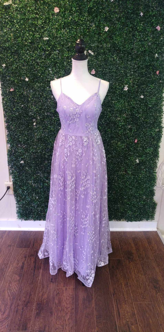 Lavendor Floral Chiffon Prom Dress