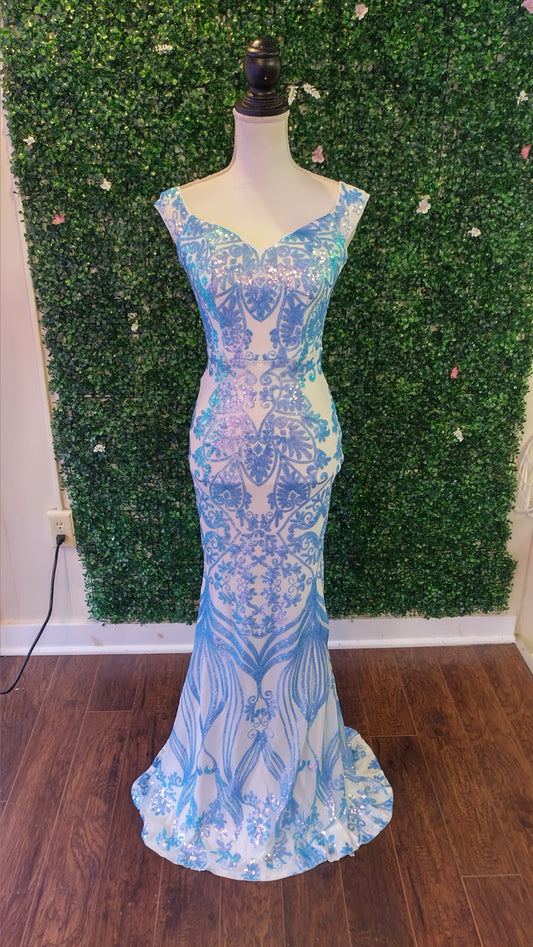 Off shoulder blue mermaid prom dress