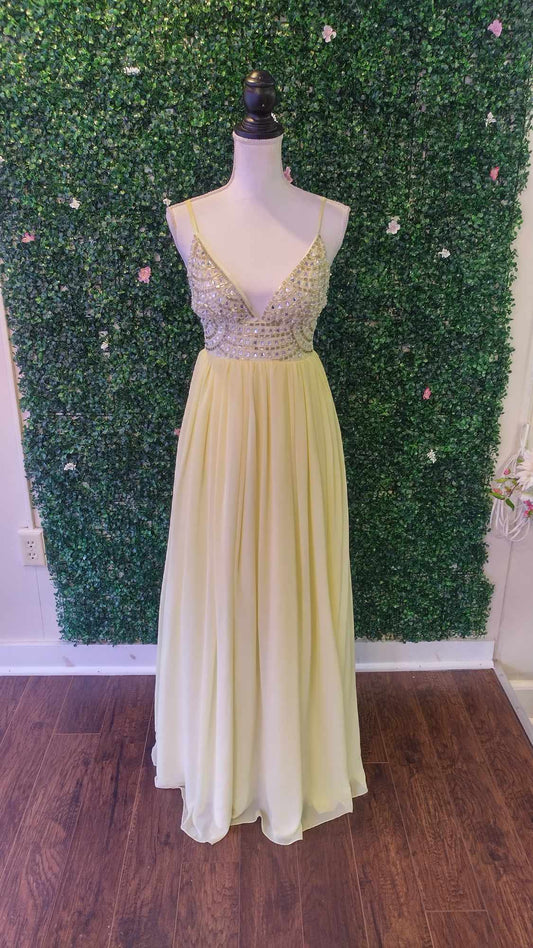 Yellow crystal beaded chiffon prom dress