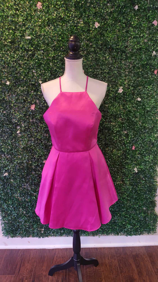 Hot Pink halter fit and flare dress