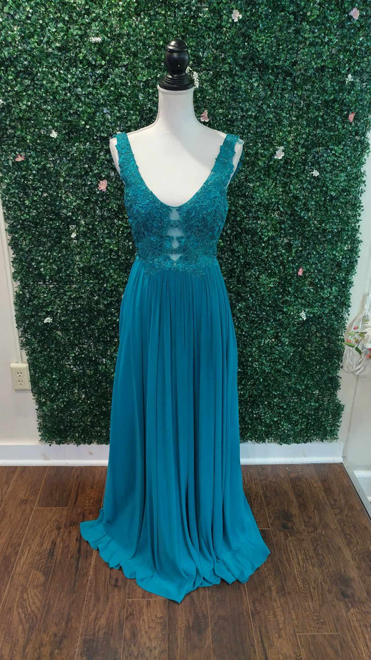 Clarisse emerald green lace chiffon prom dress