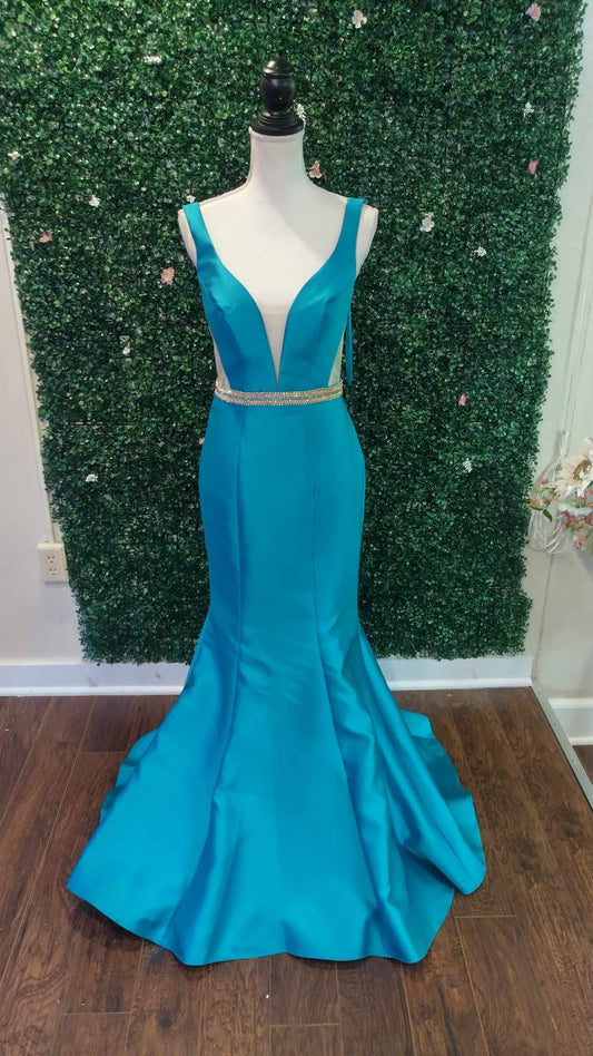 Clariss teal mermaid prom dress