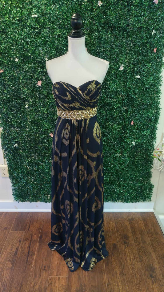 Black gold sweetheart prom dress