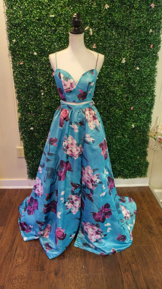 Rachel Allan 2 piece floral prom dress