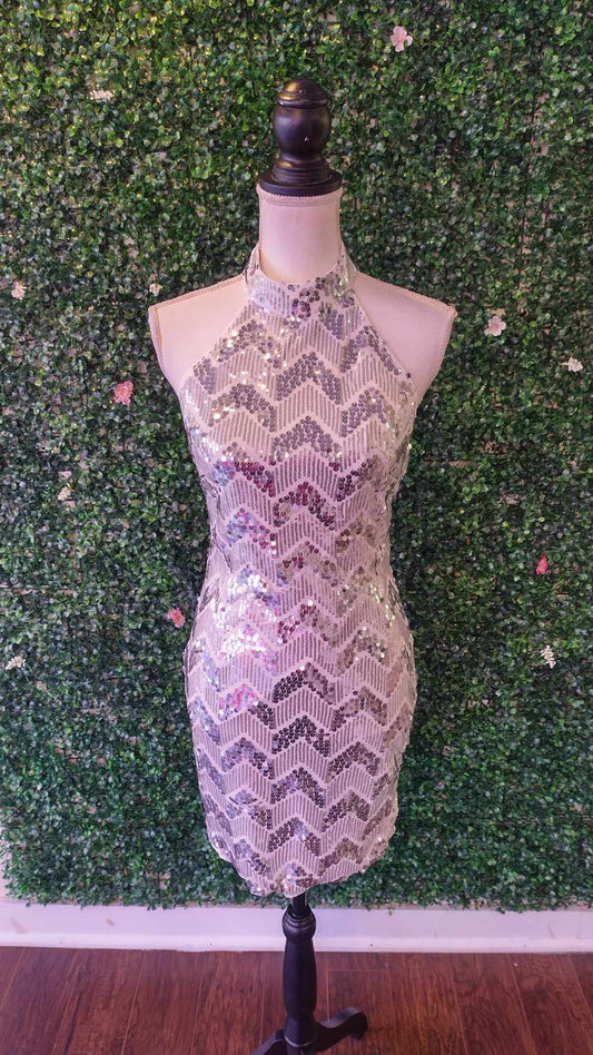 Silver white sequin halter hoco