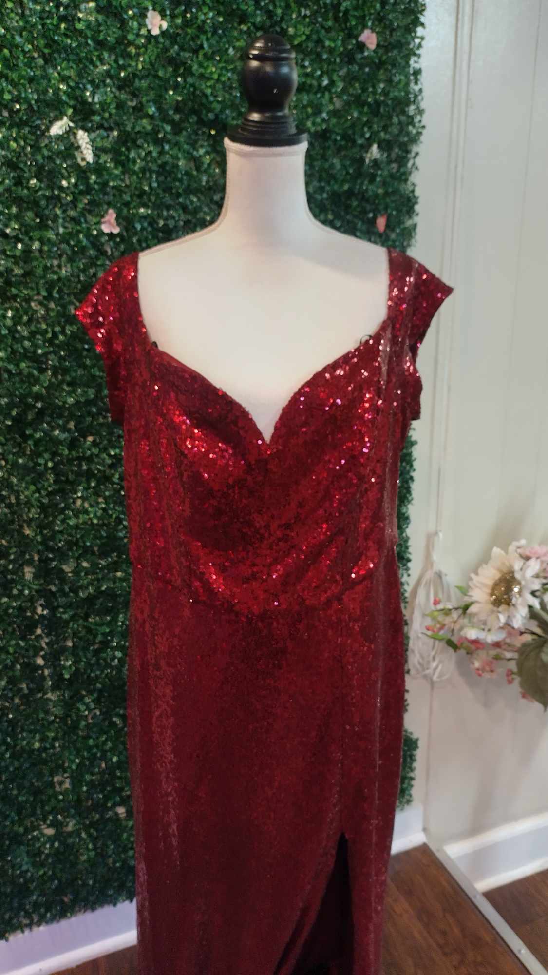 B.Darlin Off Shoulder burgundy Sequin Formal Dress