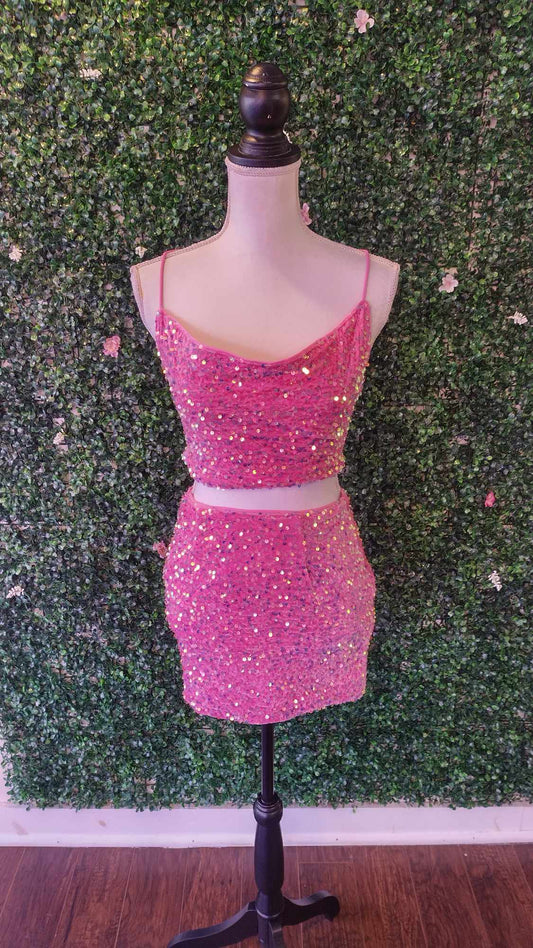 2 Piece baby pink sequin hoco