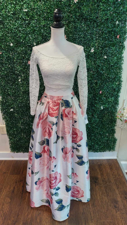 2 Piece floral lace prom dress