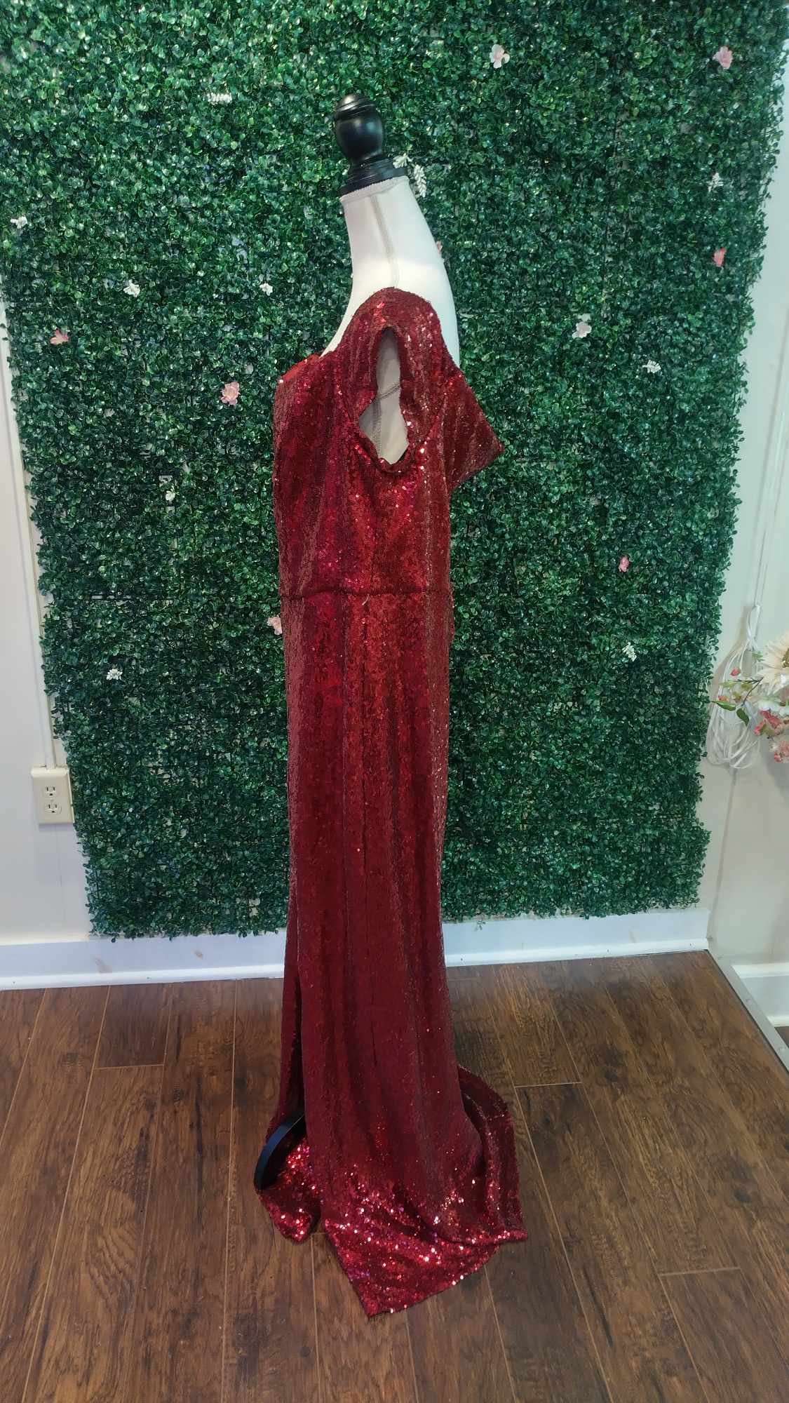 B.Darlin Off Shoulder burgundy Sequin Formal Dress