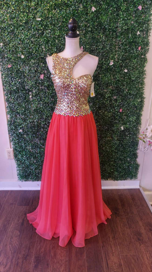 Party time gold orange chiffon prom dress