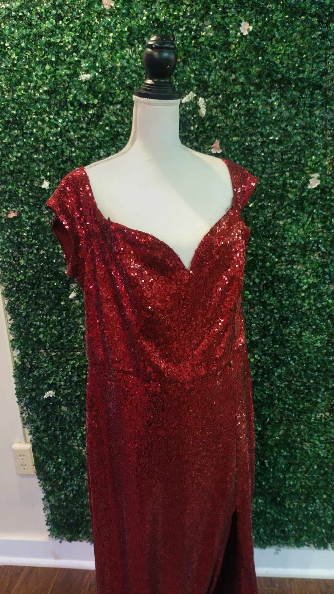 B.Darlin Off Shoulder burgundy Sequin Formal Dress