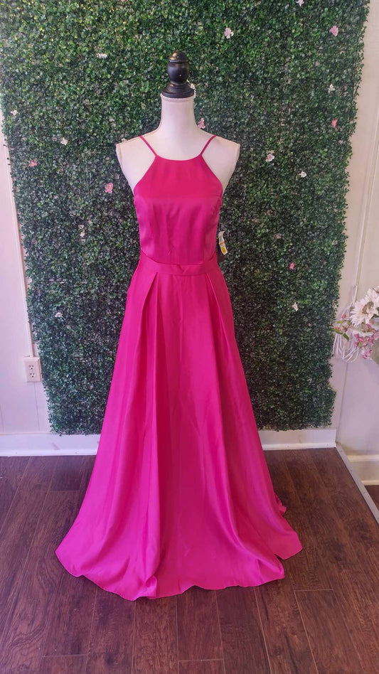 City Studio hot pink halter prom dress with pockets