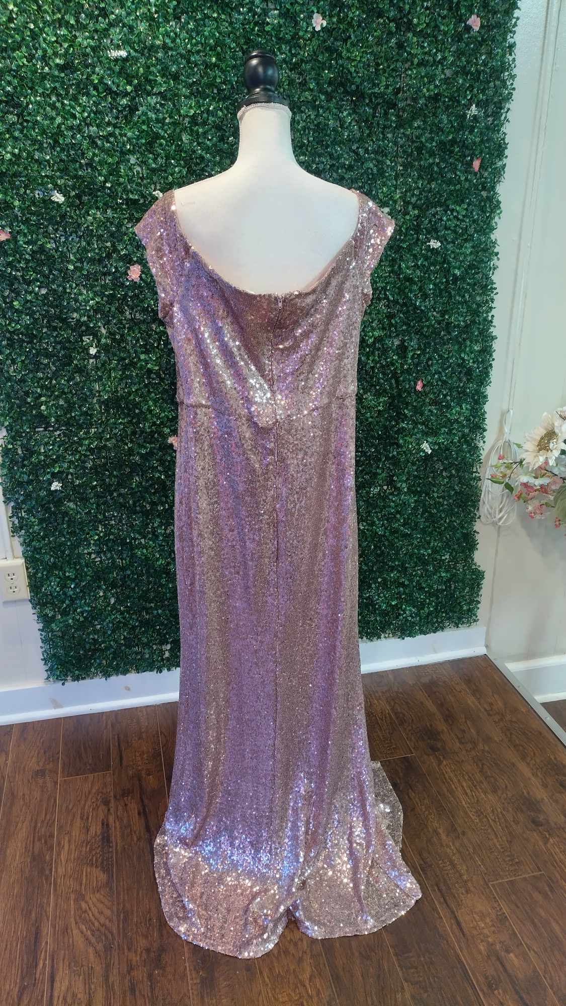 B.Darlin Off Shoulder Dusty Pink Sequin Formal Dress