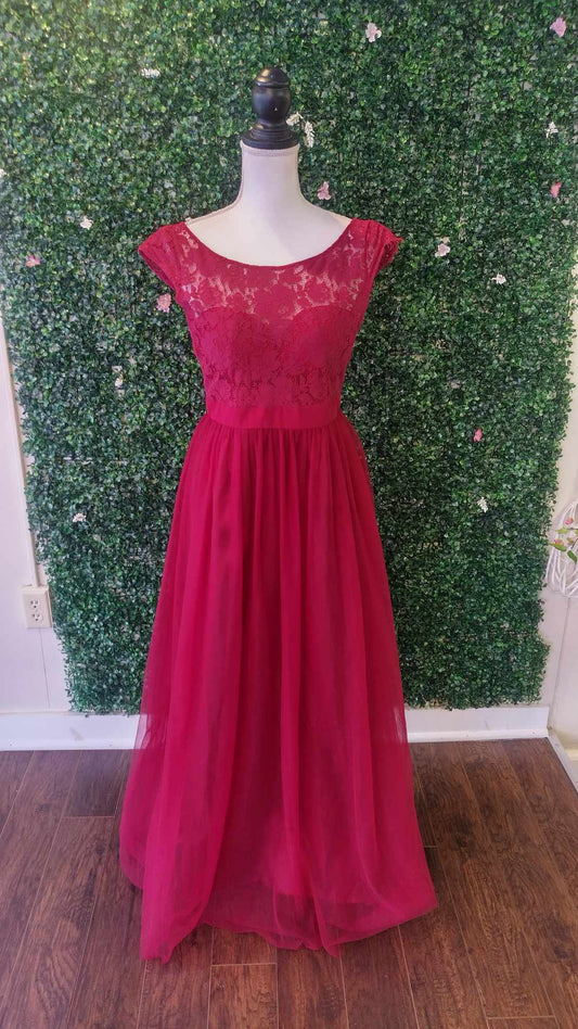 Burgundy lace chiffon bridesmaids dress