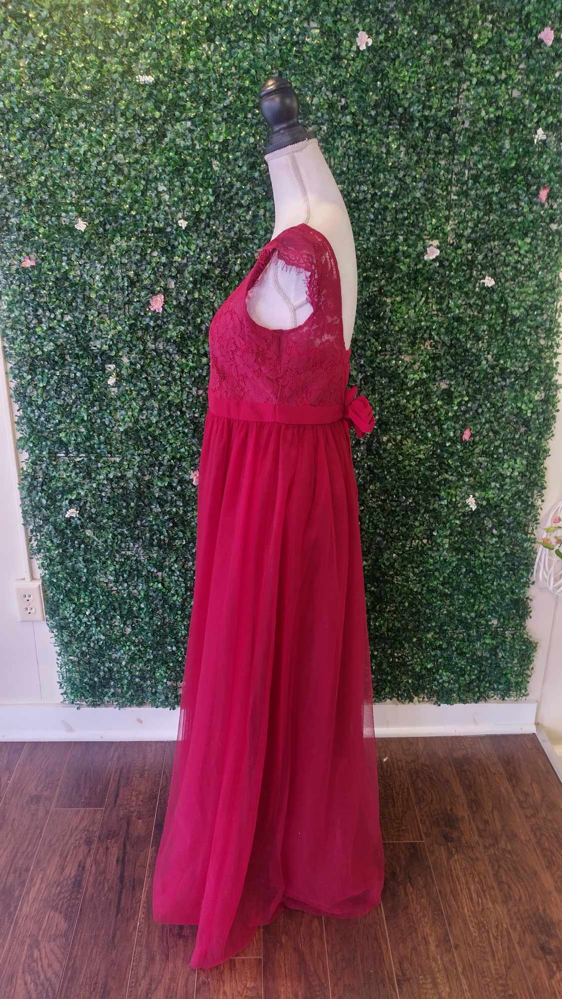 Burgundy lace chiffon bridesmaids dress